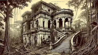 El Teatro Amazonas de Manaos se encuentra en un estado de deterioro, con lianas y vegetación de la selva comenzando a reclamar el edificio.