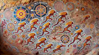 Arte rupestre aborigen que representa el viaje de las Siete Hermanas.