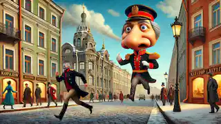Kovalyov persigue a su nariz fugitiva, que lleva un uniforme, por las calles de San Petersburgo.