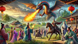 Los Ocho Inmortales enfrentan al feroz dragón Ao Bing en una aldea china en apuros.