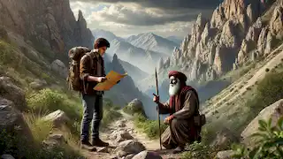Ramin y Farhad están recorriendo un estrecho sendero en las montañas Zagros, rodeados de acantilados escarpados y con nubes de tormenta acumulándose en el horizonte.