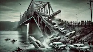 Le pont Silver s'effondre dans la rivière Ohio, avec des voitures et des personnes pris dans le désastre durant l'heure de pointe.