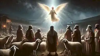 Los pastores son testigos de ángeles que proclaman el nacimiento del Salvador en un campo iluminado por la luz celestial.