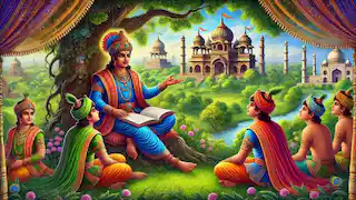 El Pandit Vishnu Sharma narra historias a los tres príncipes, transformando sus vidas.
