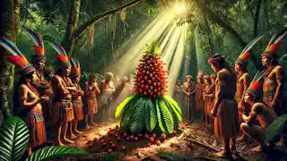 Los aldeanos realizan un ritual sagrado, cosechando los frutos de guaraná en la selva amazónica.