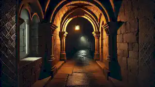 Doña Elvira, disfrazada, sobornando a un guardia del castillo en plena noche.