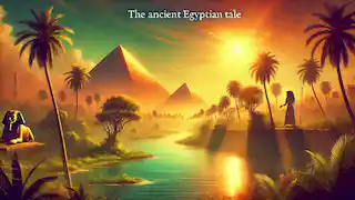 Isis, de pie en un exuberante oasis rodeado de vegetación vibrante, se detiene a reflexionar en medio de su viaje.