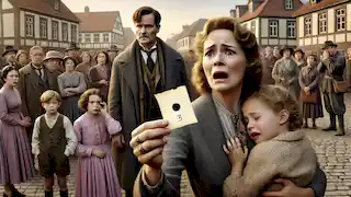 Tessie Hutchinson reacciona con asombro, sosteniendo un papel marcado, rodeada de su familia preocupada.