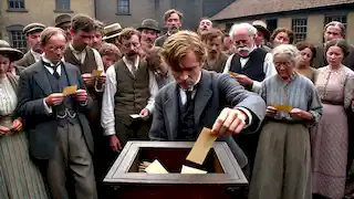 Los aldeanos abren con ansiedad sus papeletas, mientras Bill Hutchinson se mantiene apartado, sujetando su papel con firmeza.