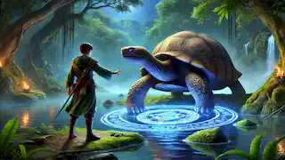 El señor de la guerra Jiang Yu se encuentra con sus soldados en el borde de un bosque sombrío, listos para capturar a la Tortuga Negra.