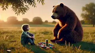 Taylor se sienta en silencio con un oso, quien le sugiere que expresen su enojo.