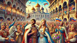 El príncipe Iván y Vasilisa regresan al reino y son celebrados.