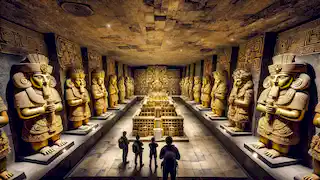 La cámara del tesoro de Paititi, llena de estatuas de oro que representan a dioses incas.