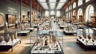 Une vue intérieure du Musée de York avec des artefacts historiques.