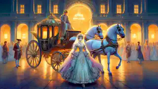 Vasilisa llega al baile en una espléndida carroza, vestida con un hermoso vestido.