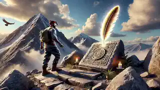 Tupac llega a la cima del Apu y encuentra la pluma del cóndor sobre un altar.