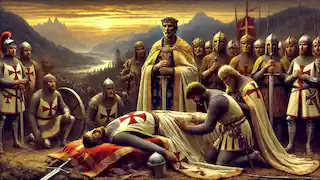 Carlomagno llora la muerte de Roldán y sus caballeros, ordenando su honorable regreso.