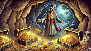 Ali Baba descubriendo la cueva del tesoro de los ladrones.