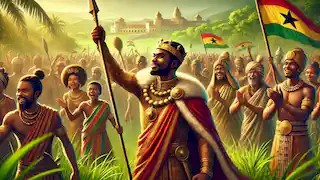 El rey Osei Tutu, victorioso, se encuentra con su pueblo, celebrando con alegría y triunfo en los campos.