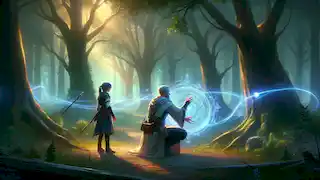 Lukas realiza un acto mágico en el Festival de Luces del pueblo.