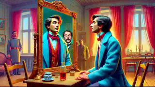 Kovalyov mira incrédulo su reflejo en el espejo, dándose cuenta de que su nariz ha regresado a su rostro.
