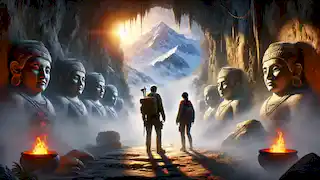 Rafael e Isabel están de pie en la entrada de la cueva, mirando hacia atrás a los Andes cubiertos de nieve.