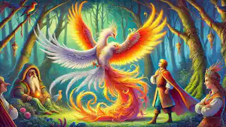 El Pájaro de Fuego y su hermana se reúnen después de haber sido liberados del encantamiento de Baba Yaga.