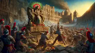 Los soldados españoles destruyen un templo dedicado a Xipe Totec durante la conquista de Tenochtitlan.