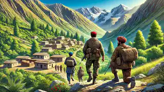 Des tribaux conduisent Dan et Peachey à un village montagnard reculé en Kafiristan.