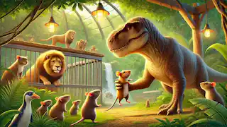 Penélope rescata a su compañero de clase, el ratón, cerca de la jaula de un león en el zoológico, impresionando a sus amigos.