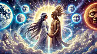 Ix Chel y Kinich Ahau están juntos en los cielos, entre las estrellas.