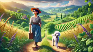 Émilie viajando por el campo con Mousse.