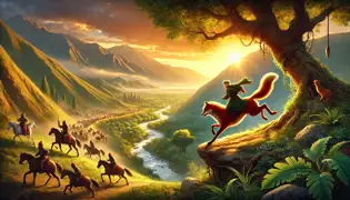 La astuta zorra Zarif salta sobre el caballo del Kan, escapando mientras los soldados cavan febrilmente en el valle.