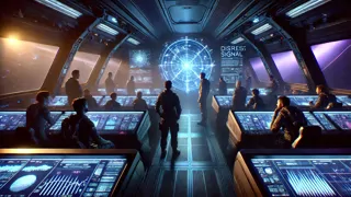 La tripulación se agrupó alrededor de una pantalla holográfica, discutiendo diferentes caminos hacia sistemas estelares desconocidos y posibles señales de rescate.
