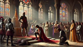El rey Alfonso VI pronunciando el exilio sobre El Cid en Burgos