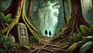 Daniel e Isabela avanzan por un sendero denso en la jungla, donde antiguas inscripciones mayas advierten sobre peligros invisibles.