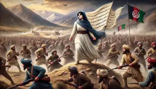 Malalai levanta una bandera blanca durante la Batalla de Maiwand, congregando a los guerreros afganos en contra de las fuerzas británicas.