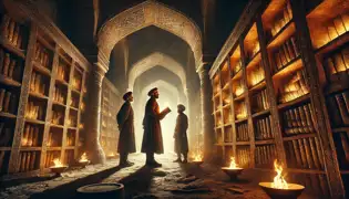 Eine verborgene unterirdische Kammer unter der Ark Festung, ausgekleidet mit goldenen Regalen voller antiker Schriftrollen, wird von den Entdeckern als die Goldene Bibliothek entdeckt.