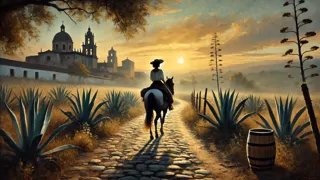 La Mulata cabalgando a caballo al amanecer por campos rústicos más allá de las murallas de Córdoba.