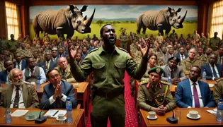 Amani, ahora líder en conservación, habla con pasión a los funcionarios en Nairobi, instando a la implementación de leyes más estrictas contra la caza furtiva.