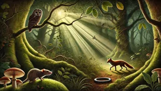 Un ratón enfrenta a zorro, búho y serpiente en distintos momentos, en el bosque británico bañado por la luz del sol.