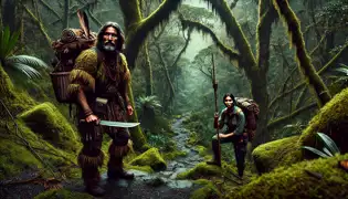 Elena y Diego recorren el bosque nuboso ecuatoriano, rodeados de imponentes árboles cubiertos de musgo y una densa jungla.