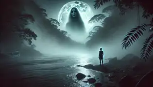 Diego, ahora un hombre transformado, se encuentra junto al río Paraná bajo la luz de la luna, donde la tenue silueta fantasmal de Anahí se asoma entre la niebla.