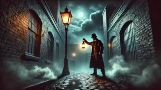 Un tenso enfrentamiento bajo un arco iluminado por una farola, con dos figuras sombrías.