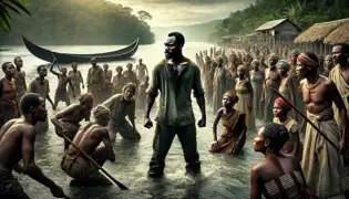Los aldeanos se congregan angustiados al ver cómo una canoa vacía llega a la orilla, señal de la última víctima del Rey Cocodrilo. Kibamba se mantiene firme y decidido.