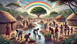 Un pueblo en Zambia cobra vida cuando la gente planta árboles, limpia el río y aparece un arcoíris en el cielo.