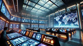 Paneles de control iluminados con neón que mapean las fluctuaciones de energía en todo el mundo