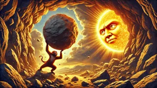el mono sellando la entrada de una cueva para atrapar al sol en la primera prueba