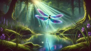 Etain se transformó en una libélula brillante sobre un estanque en el bosque.