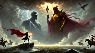 Lugh enfrentándose a Balor durante el clímax de la Segunda Batalla de Mag Tuired.